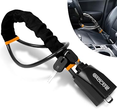 GADLANE Seat Belt Lock Steering Wheel Lock - Double Car Anti Theft Device - Strong Car Security Devices Suitable for Van & Caravan with 2 Keys Black