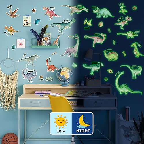 Miniatura 3 de Calcomanías de pared de dinosaurio que brillan en la oscuridad calcomanías brillantes para techo decoración de dormitorio de niños decoración de