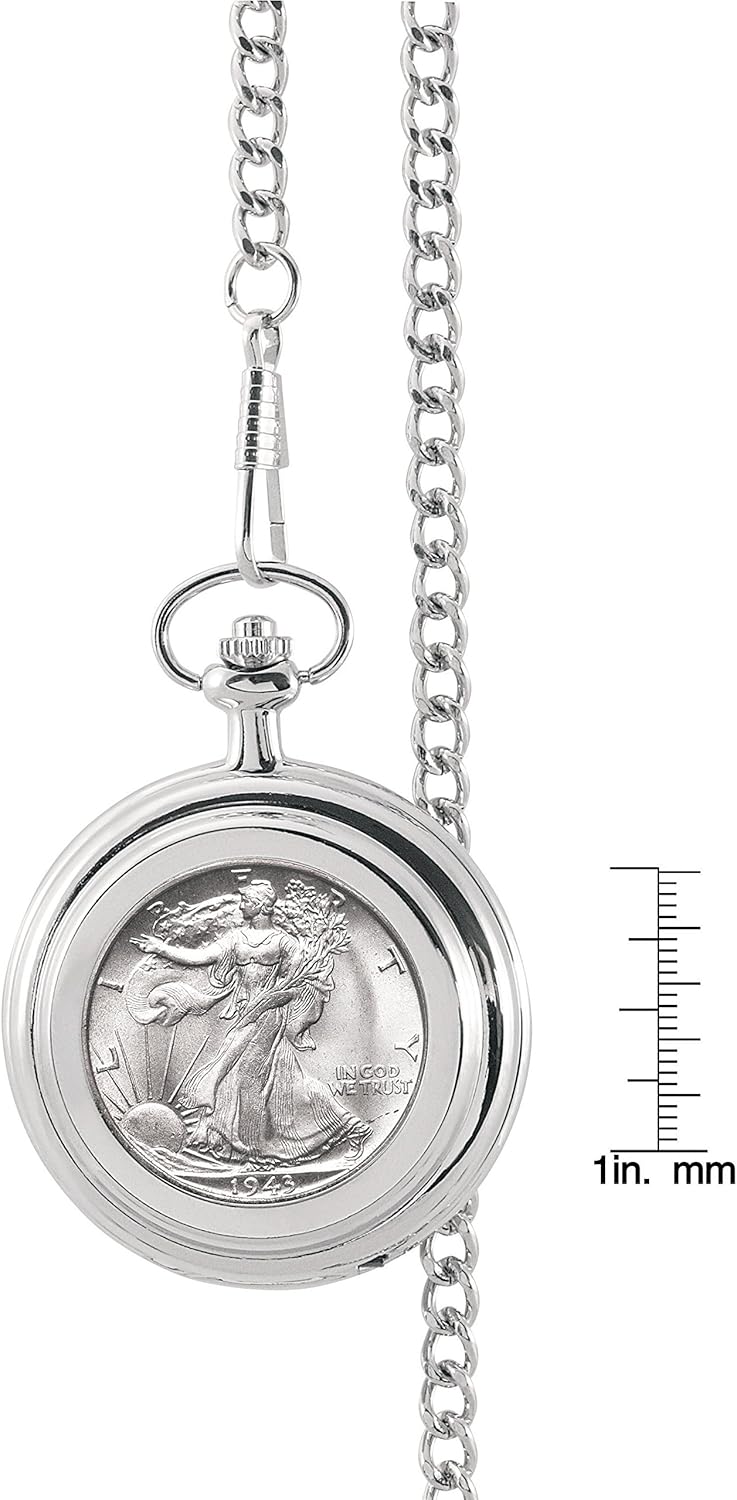 Miniatura 2 de Reloj de bolsillo para monedas con movimiento de cuarzo Silver Walking Liberty Half Dollar Moneda auténtica de Estados Unidos Segunda mano,