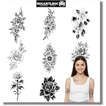 INKARTLINK 8 Sheets Temporary Tattoos, Semi-Permanent Tattoo, Fake Tattoos, 1-2 Weeks Tattoo, Adult Art Design Temporary Tattoos, Blooming Flowers Series Tattoos Temporary.