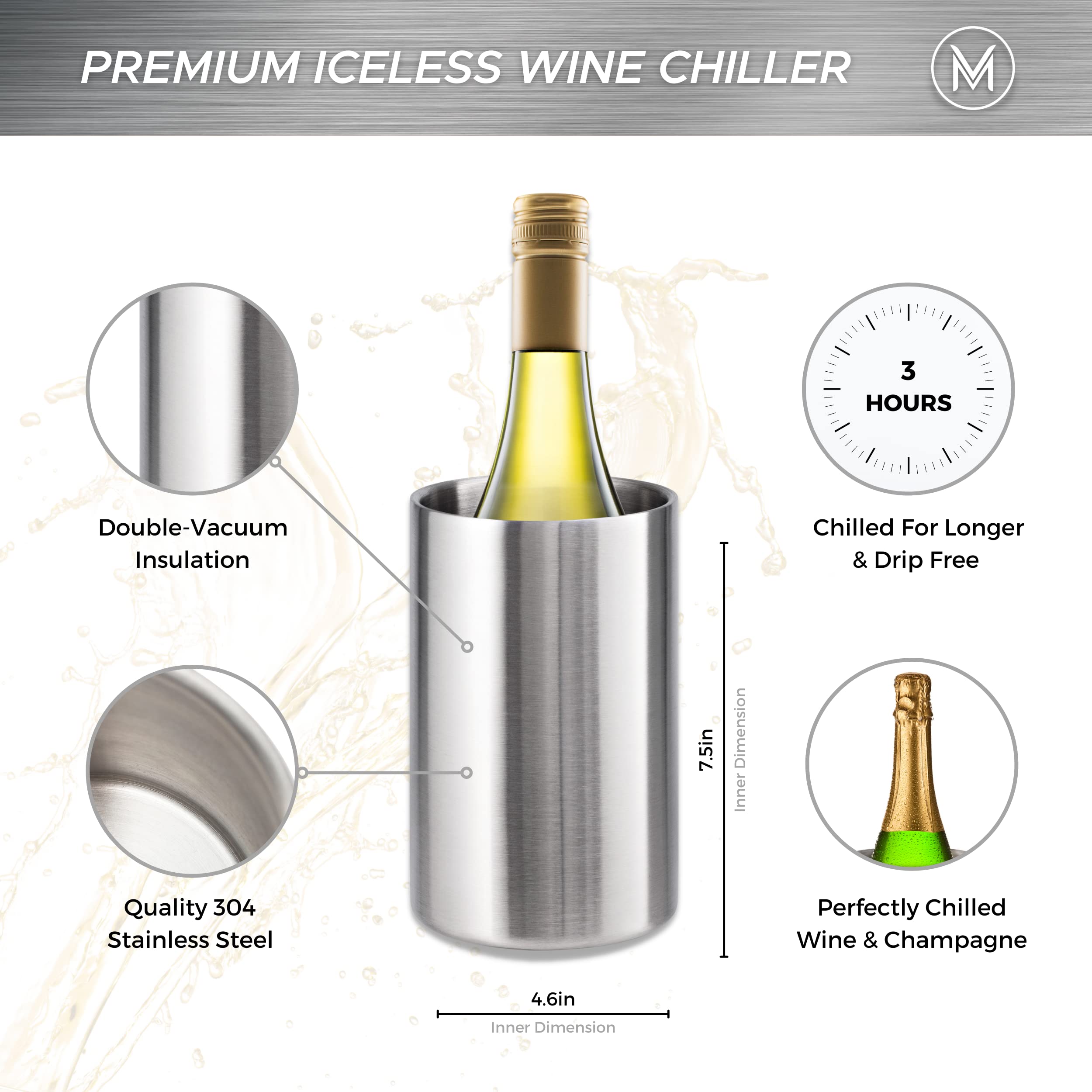 Villa & Marx Copper Wine Chiller - Double Walled Insulated Bottle Cooler No Ice Needed