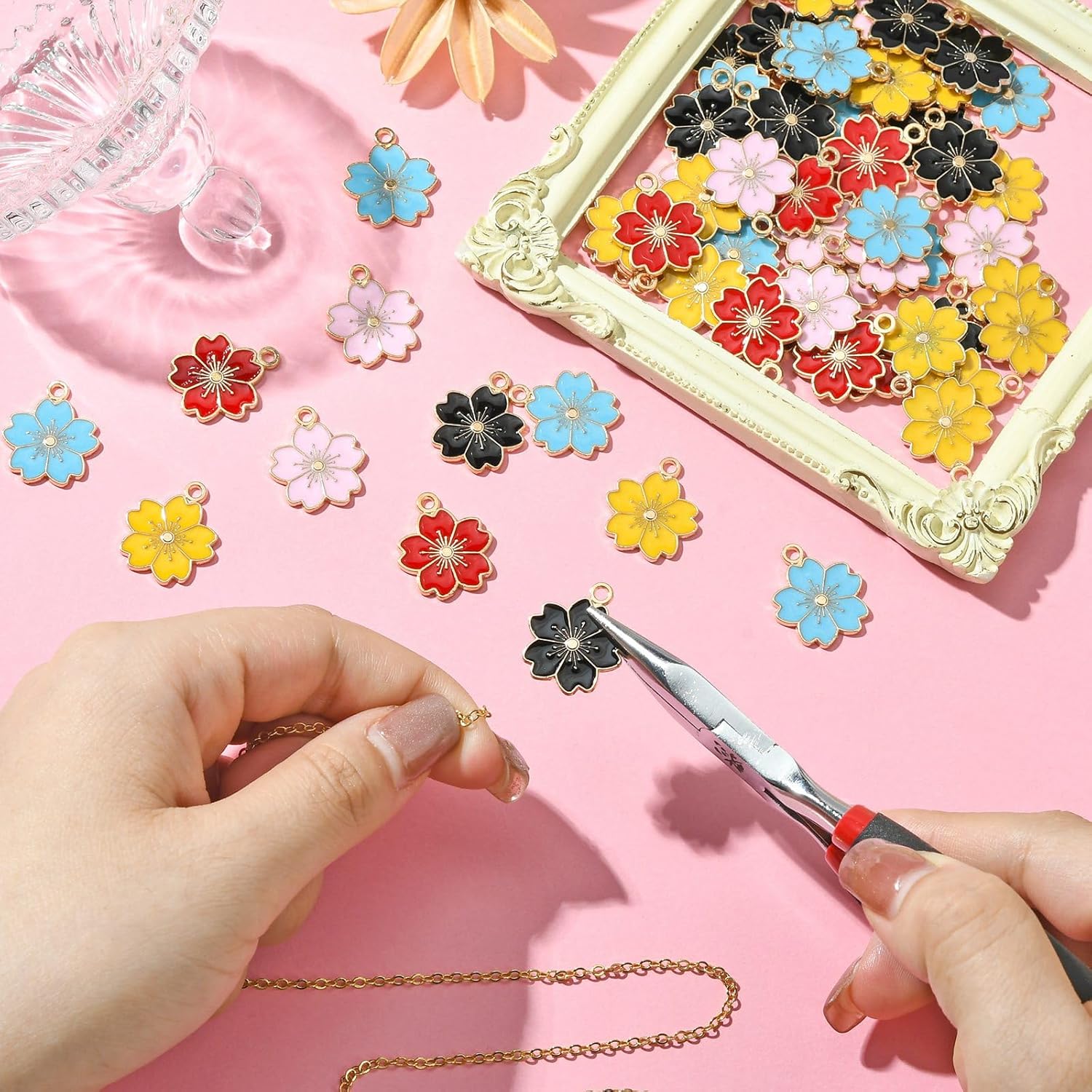 KitBeads 100pcs Colorful Cherry Blossom Charms Enamel Blossom Flower Charm for Jewelry Making Bracelets Necklace Bulk - Image 5