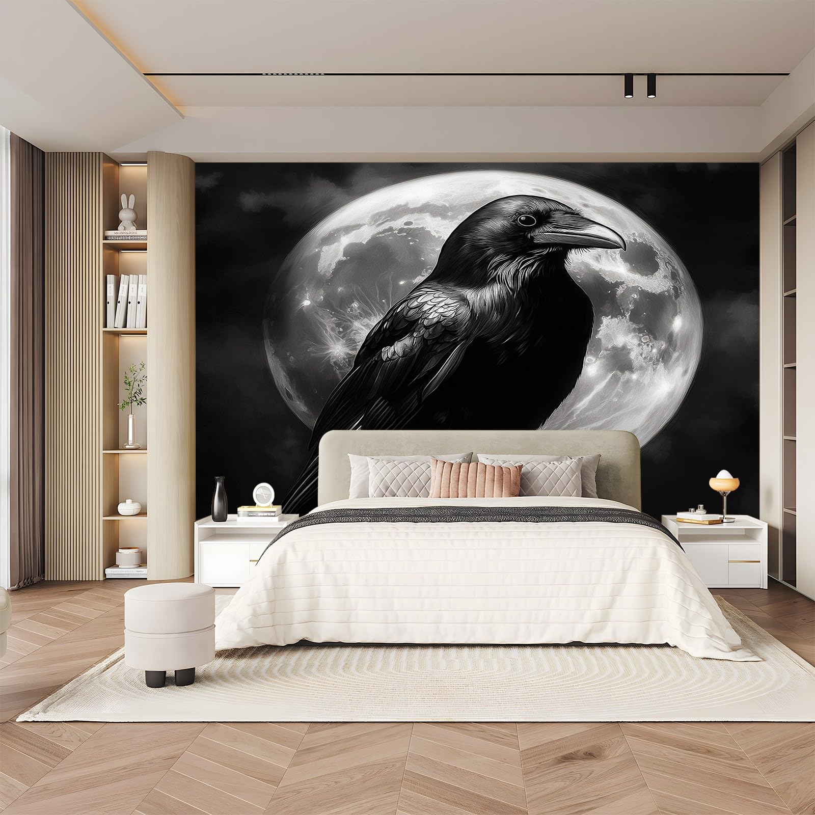 Panoramiczna tapeta ombre gotycki styl ptaki czarny szary 200 x 140 cm (szer. x wys.), gigantyczny plakat ścienny 3D nowoczesna tapeta dekoracja ścienna salon sypialnia sypialnia sypialnia biuro