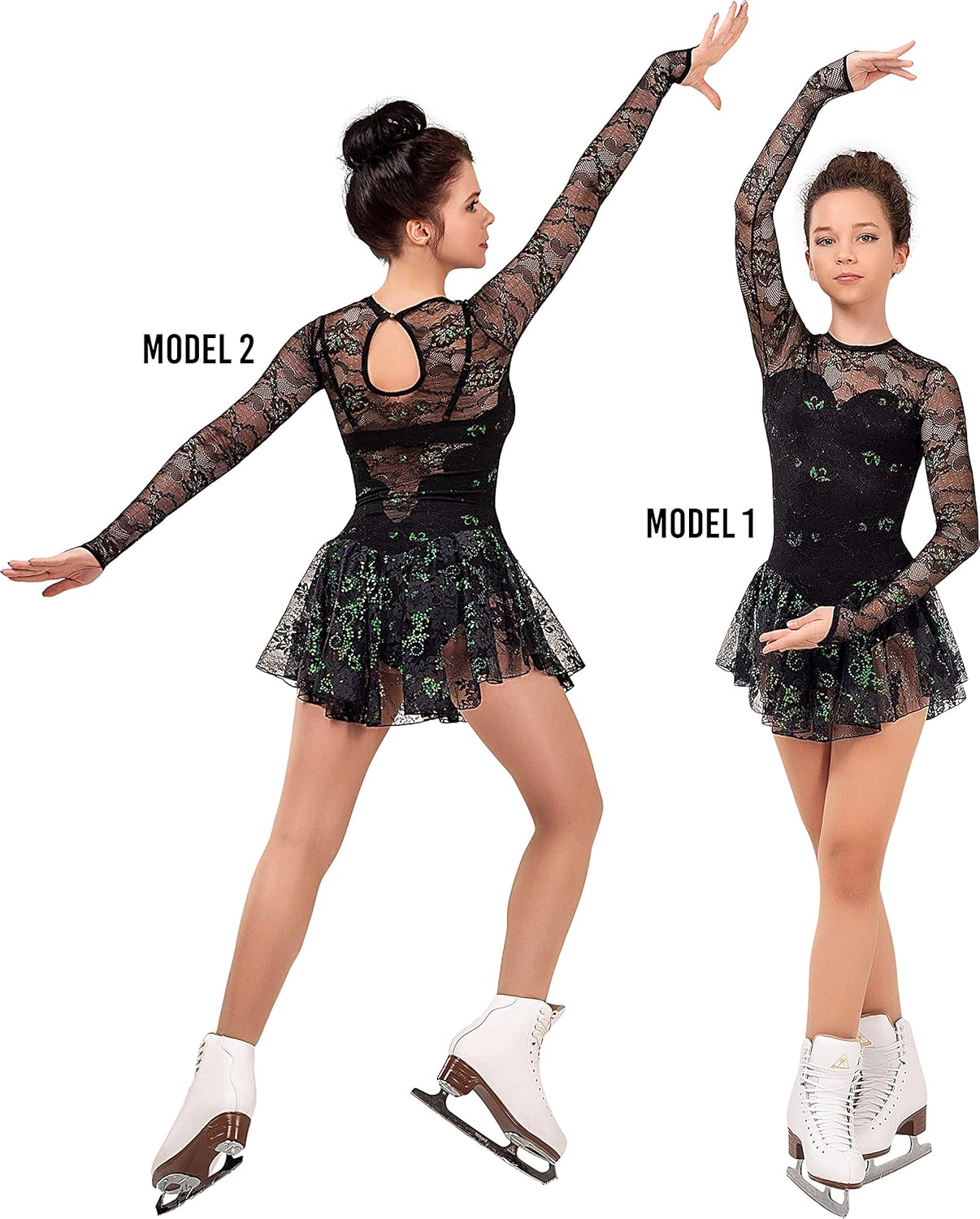 Figure Skating Dress/Bundle with Skate Guards/Italian Fabric, Made in Europe Style: A13 / Black/Size: 3X-Small