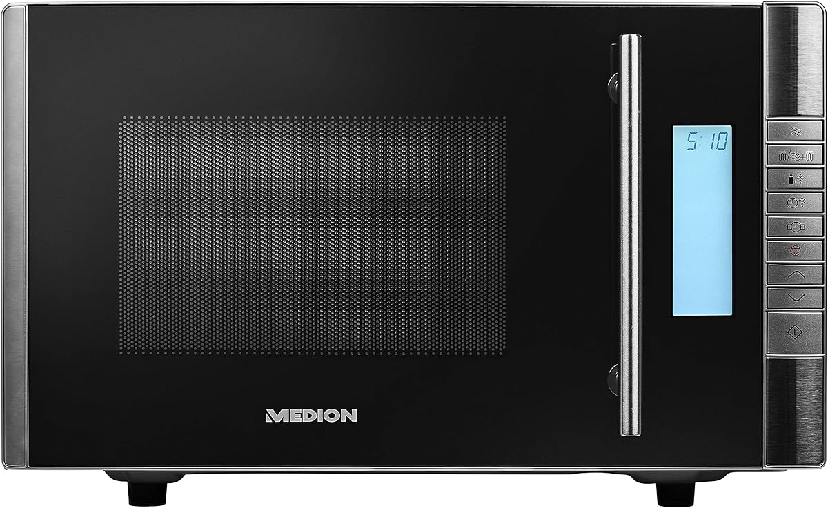 MEDION 2-in-1 Microwave Oven with Combination Grill (20L, 800W, 1000W Grill, 8 Automatic Programs, 5 Power Levels, Thaw Mode, Easy to Use and Clean, MD14482) Black/Silver : Amazon.fr