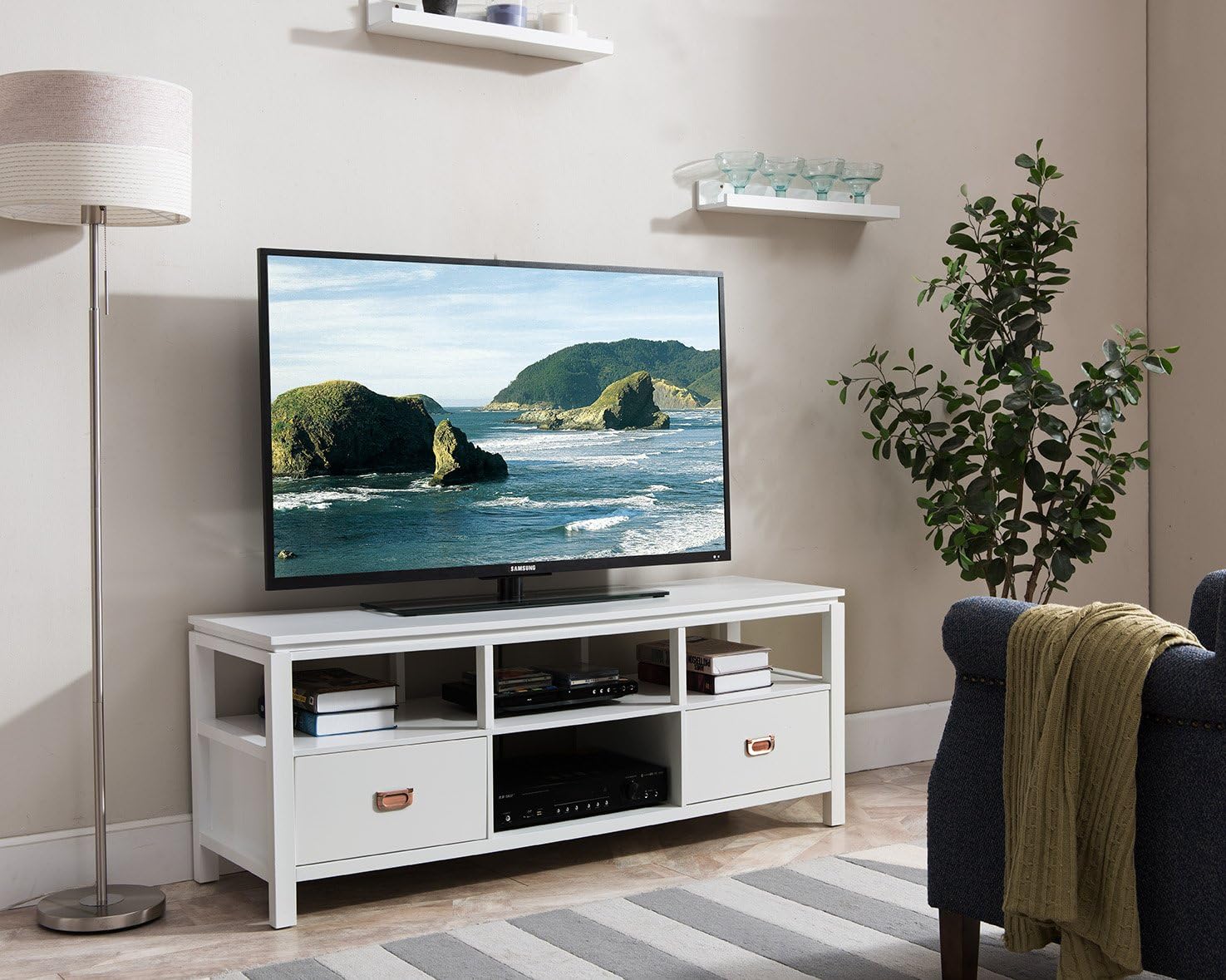 Kings Brand Furniture 54" Black Finish Wood TV Stand Entertainment Center with Storage