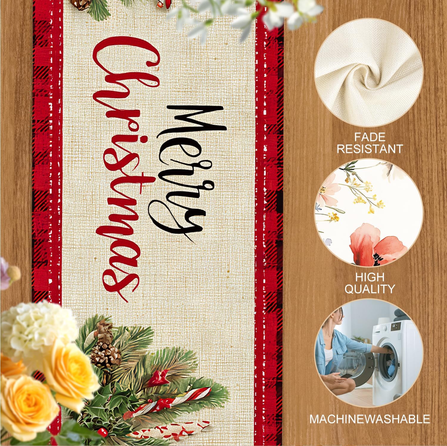 ANNA QUEEN Christmas Gnome Table Runner and Placemats Set of 6, 13"x72" Rustic Table Runner with 12"x18" Placemats, Farmhouse Holiday Dining Table Set