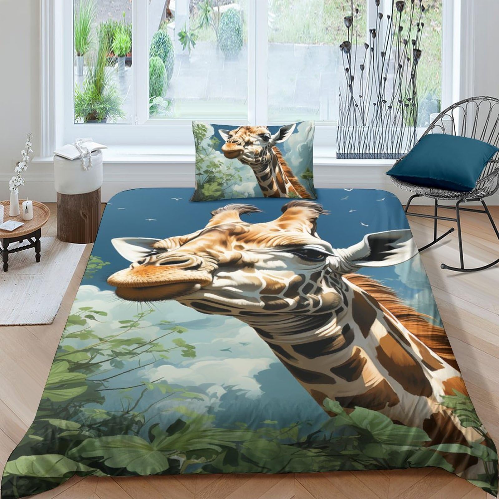 Housse de couette girafe pour chambre d'enfant et ado parure de lit imprimé 3D avec taie