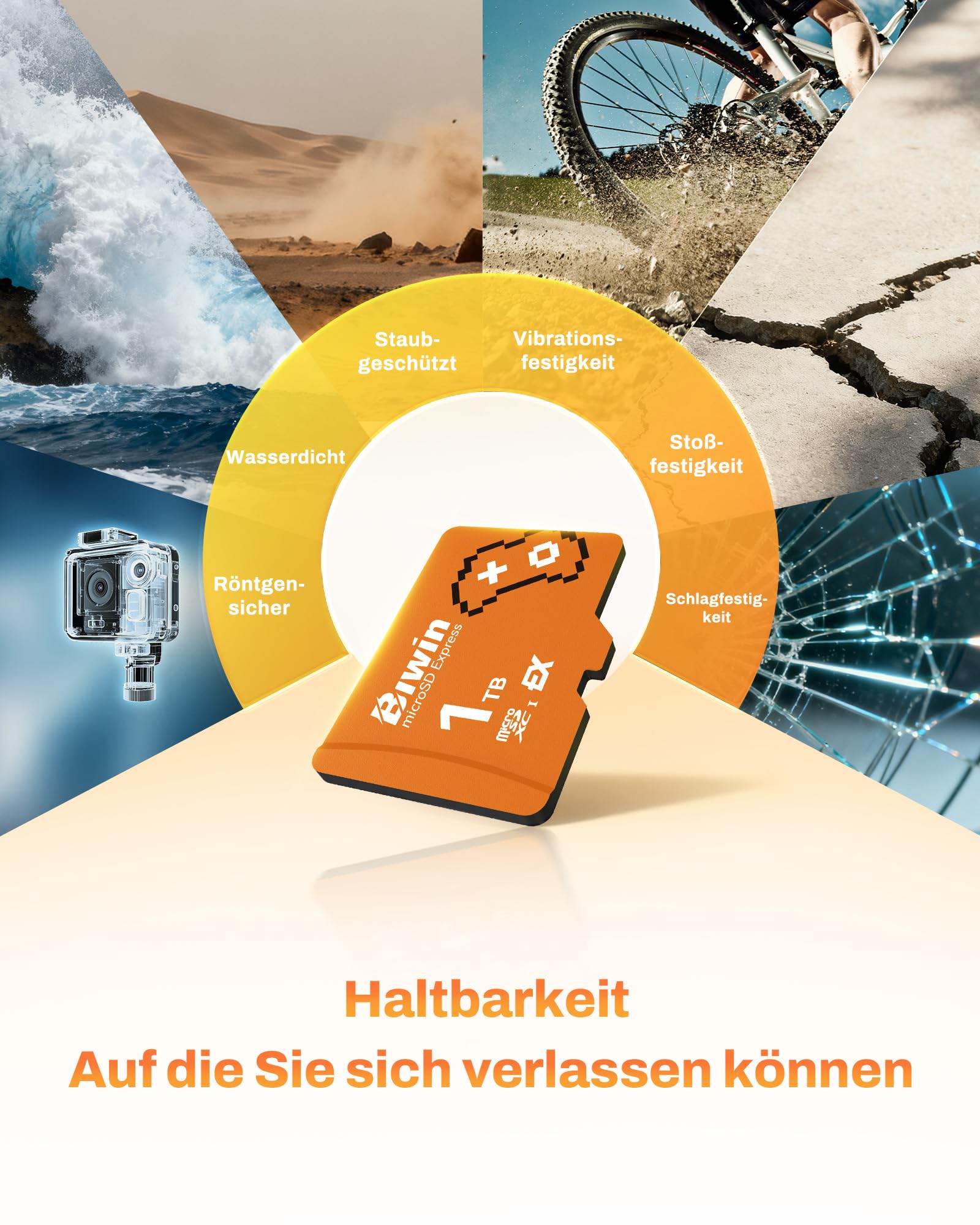 BIWIN Amber ME300 microSD Express Karte 1TB, 900MB/s Lesen, 800MB/s Schreiben, SD 7.1, PCIe Gen3x1, UHS-I C10 V30 U3 A1