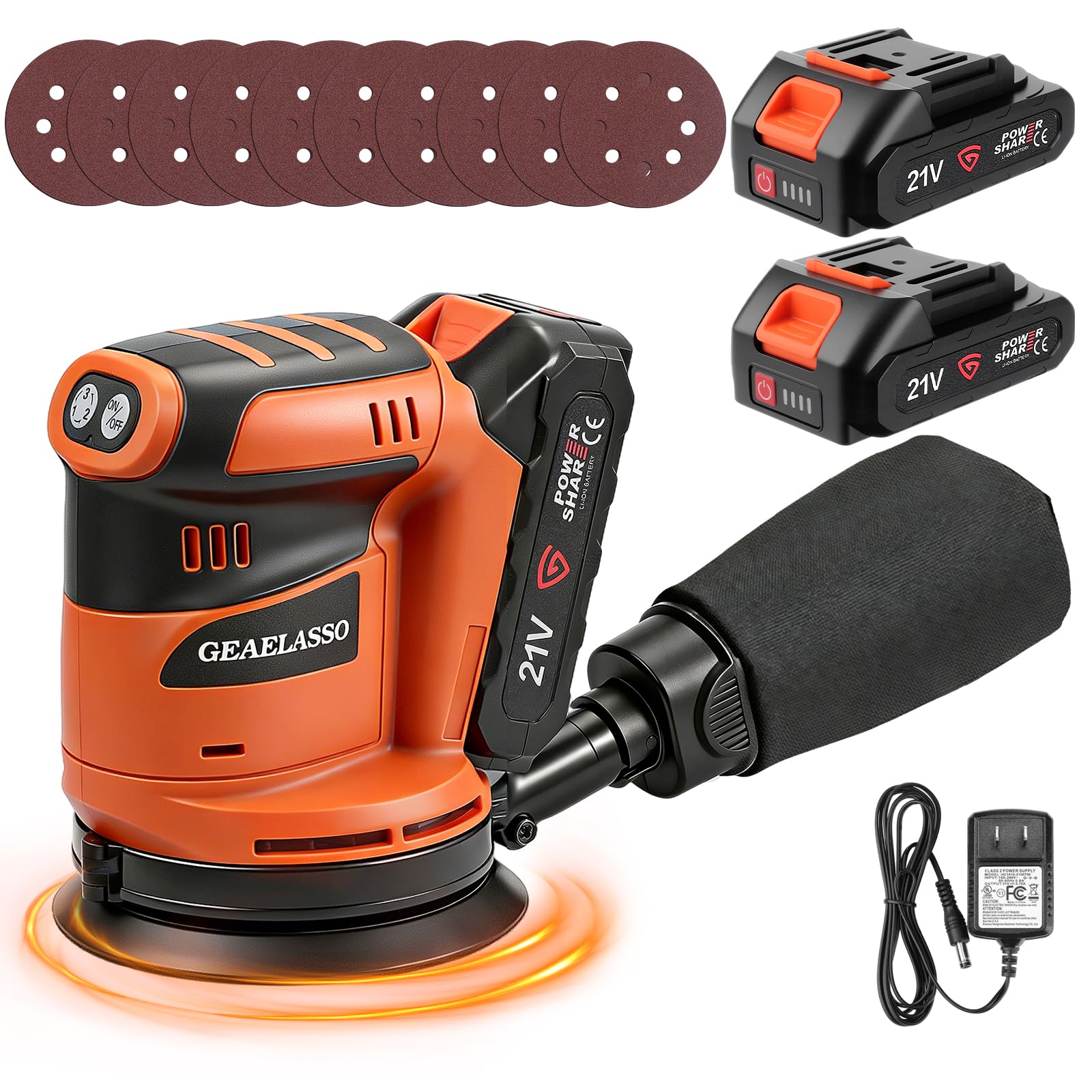 5-Inch Cordless Random Orbital Sander, Battery-Powered Palm Sander with 3 Variable Speeds…