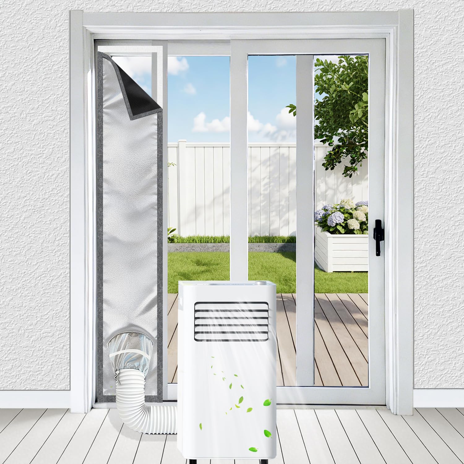 Guarnizione porta finestra 250 cm per condizionatore mobile in argento Oxford, 100% oscurante, protezione UV impermeabile per raffreddamento efficiente, dimensioni regolabili per porte e