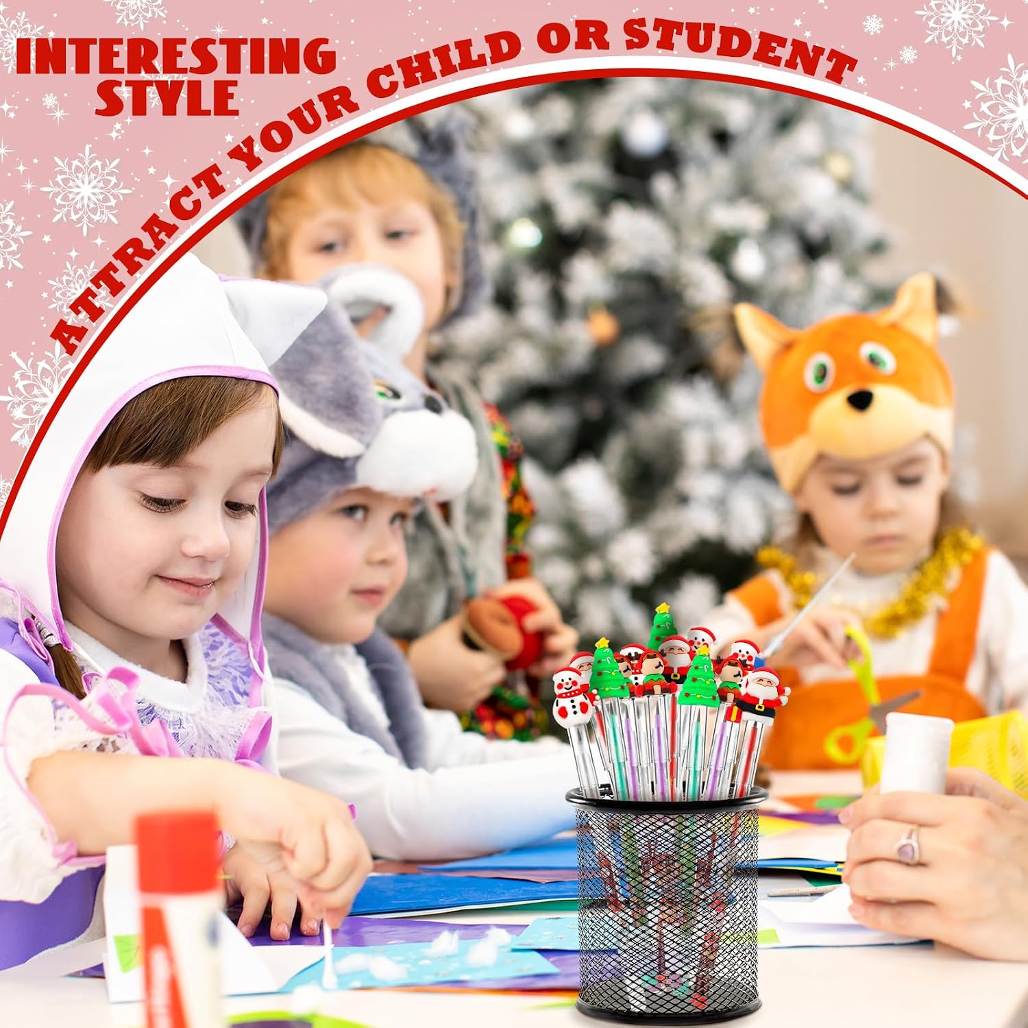 BBTO 24 Pcs Christmas Pencils Bulk Multi Point Stackable Push Pencil with Topper, Santa Claus Snowman Elk Xmas Tree Pens for Rewards Gift, Party Supplies, Christmas Stocking Stuffer