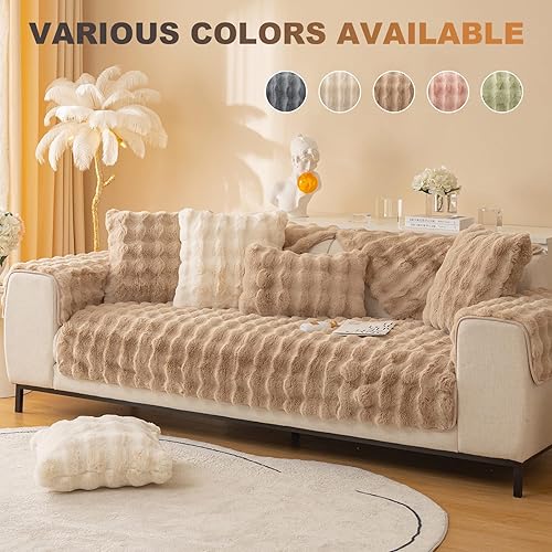 Miniatura 2 de Cojín grueso de felpa de conejo para sofá, 2023, de piel sintética súper suave, resistente al desgaste, antideslizante, para alfombra de dormitorio,