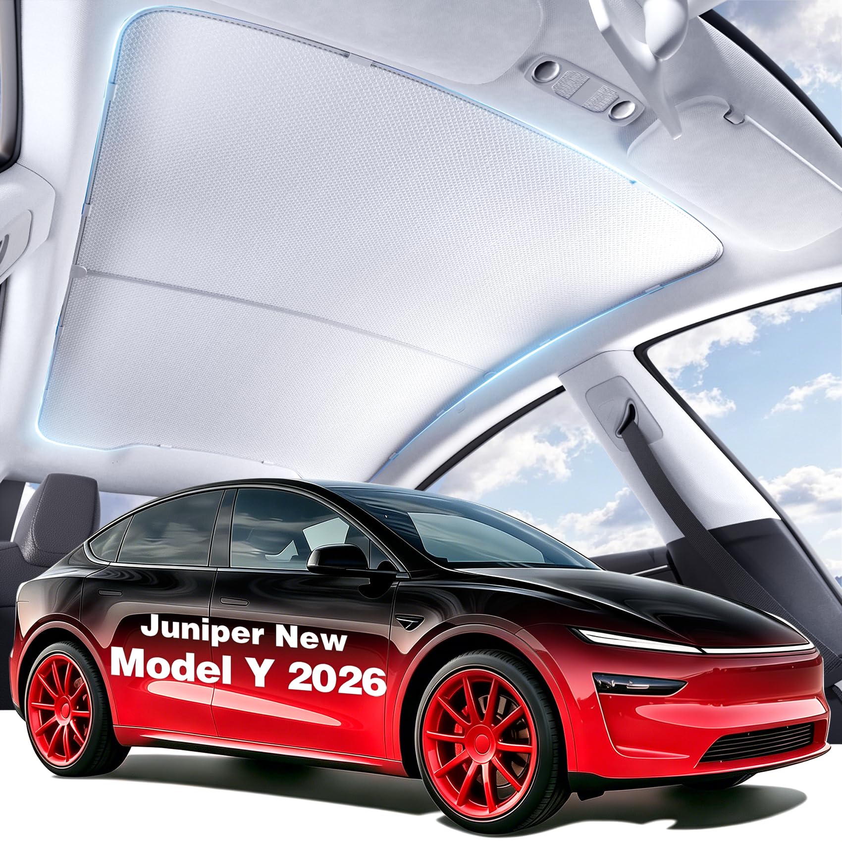 Roof Sunshade for 2026 Tesla Model Y Juniper, No Sagging Glass Roof Sun Shade with Heat Insulation UV Protection, Custom Fit Sunroof Accessories for New Model Y 2025-2026, Light Filtering