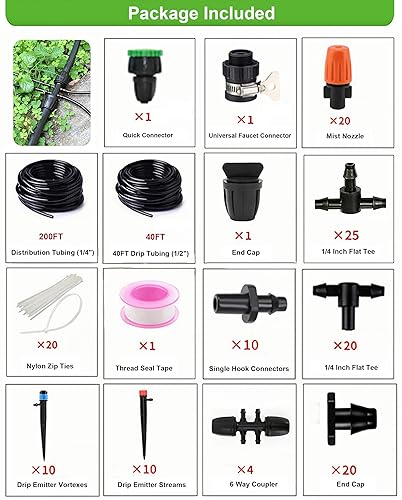 Miniatura 2 de Kit de sistema de riego por goteo de 240 pies, sistema de riego de jardín con manguera de 12 pulgada, emisores y accesorios de boquilla de