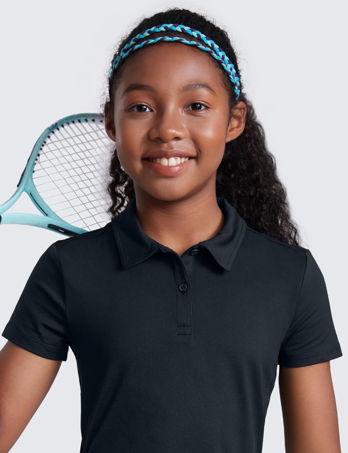 CRZ YOGA Girls Cloud Jersey Short Sleeve Casual Polo Shirts - School Uniform Tennis Golf Hip Length Side Splits Kids Teen True Navy Medium