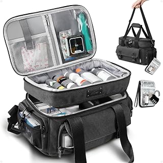 ARCFOX Medicine Storage Bag with Lock, Vintage Canvas Large Pill Bottle Organizer for Men, Double Layers Medication Storage with Portable Travel Pouch Shoulder Strap Handles, Black