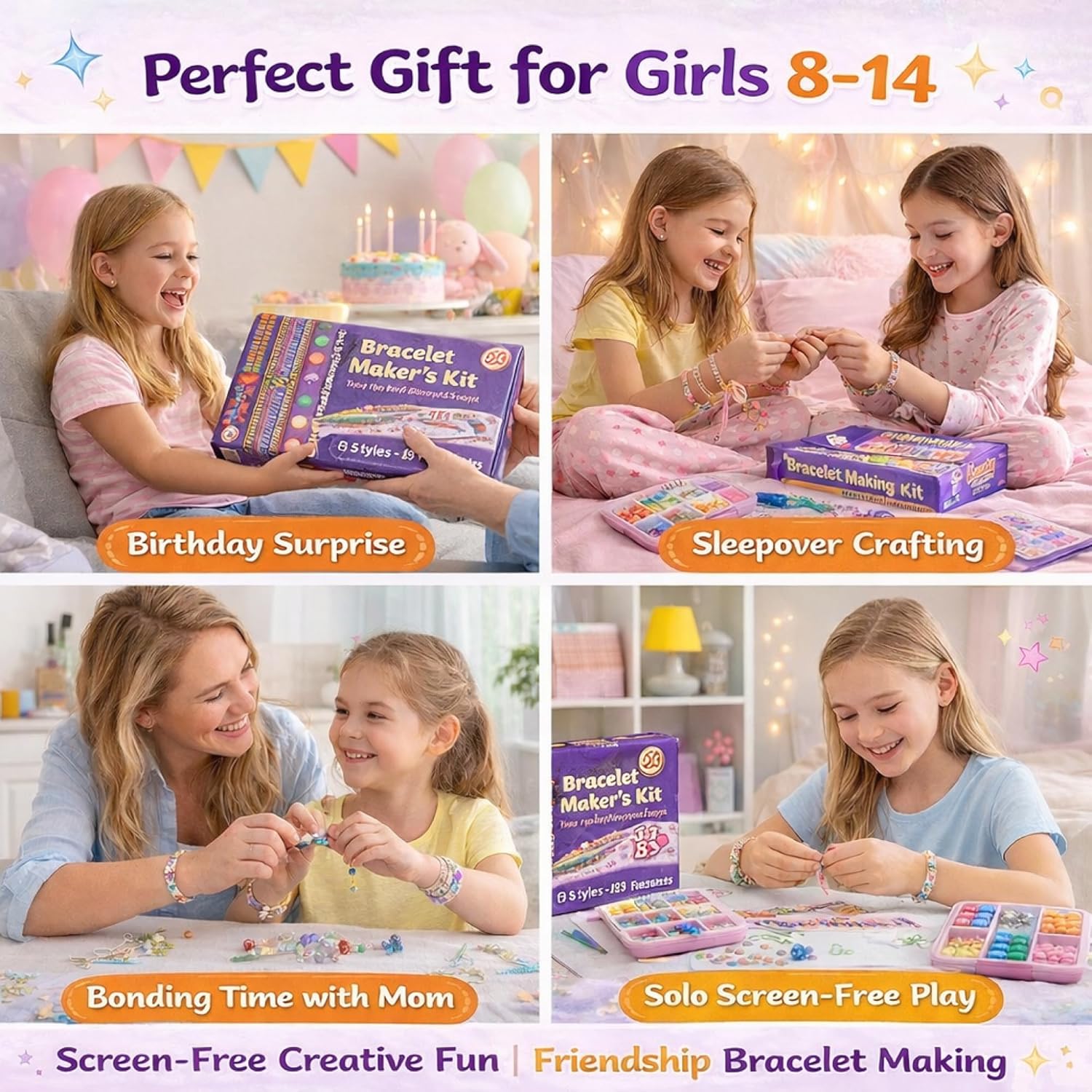Butterfly EduFields Bracelet Making Kit for Girls Ages 8-14 | 25+ DIY Bracelets, 8 Craft Styles, Storybook | DIY Jewelry Craft Kit for Girls with 200+ Pieces, Beads, Loom, Charms, Threads, Clay, Gems