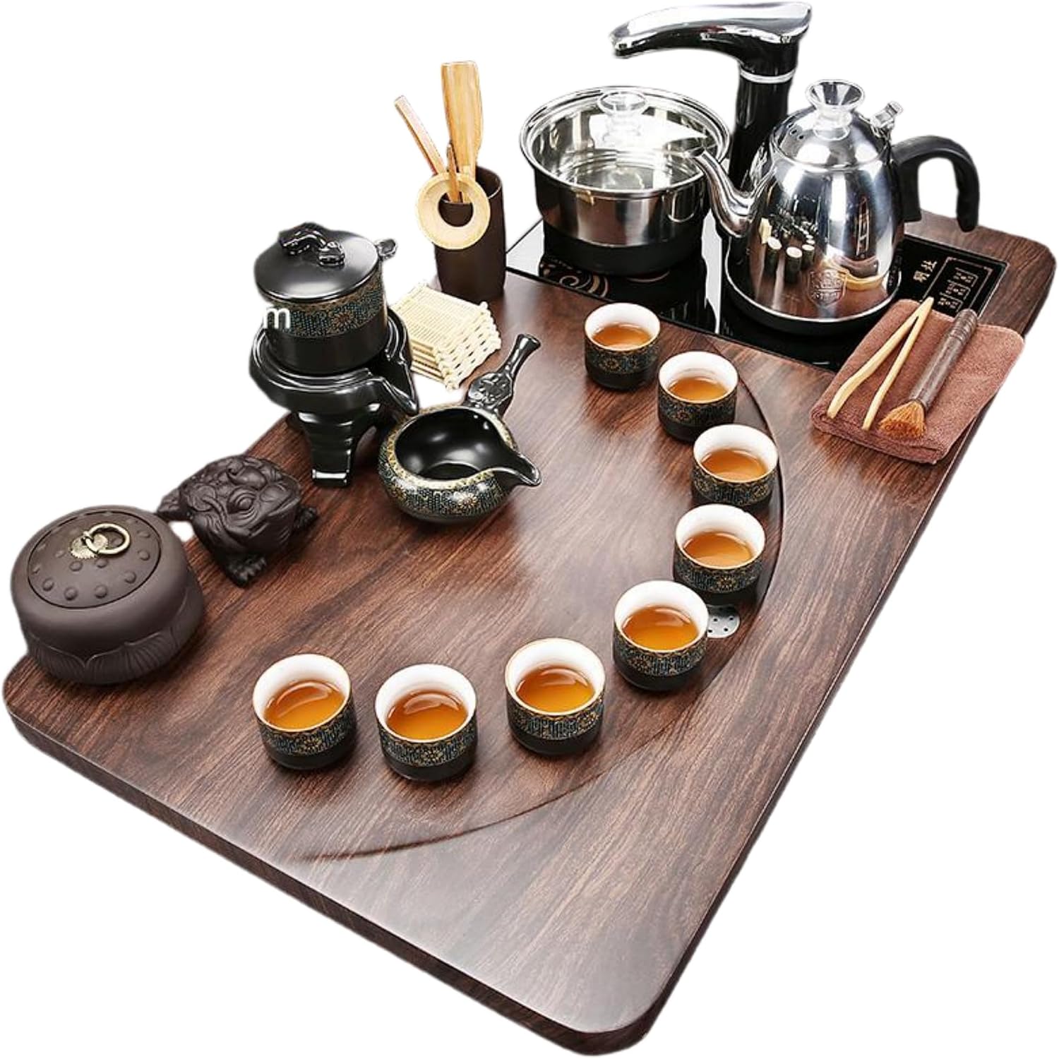 MOYEE Chinese Gongfu Tea Set,Home,Gifting and Office 套装家用茶盘 Chinese Gongfu Tea Tray Fully Automatic Tea Set,全自动烧水一体现代简约 Solid Wood Tea Tray 实木泡茶台办公中号 A1381