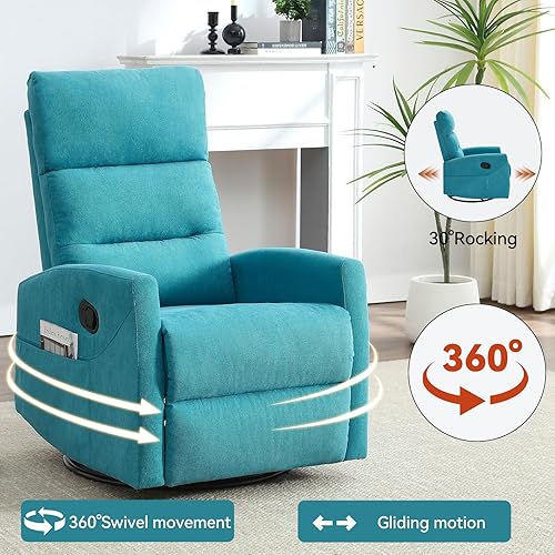 Miniatura 7 de PELUMY Silla reclinable manual con giro y balanceo de 360, sillón reclinable de tela para sala de estar, dormitorio, guardería, montaje sin