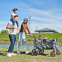 Vista 13 de Busy Bee Foldable Wagon Stroller for 2 Kids, Push Pull Collapsible Kids Wagon with Adjustable Handle Bar, Removable Canopy, 5-Point Harness
