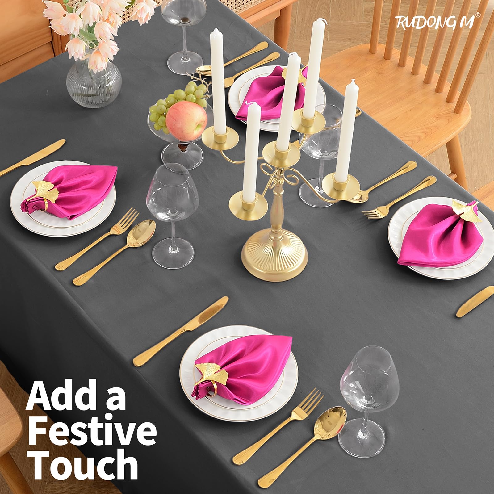 RUDONG M 72 Stück Hot Pink Satin-Servietten, 43,2 x 43,2 cm, quadratische Stoffservietten, weiche Stoffserviette mit gewellten Kanten, wiederverwendbar und waschbar, Tischservietten für Hochzeiten,