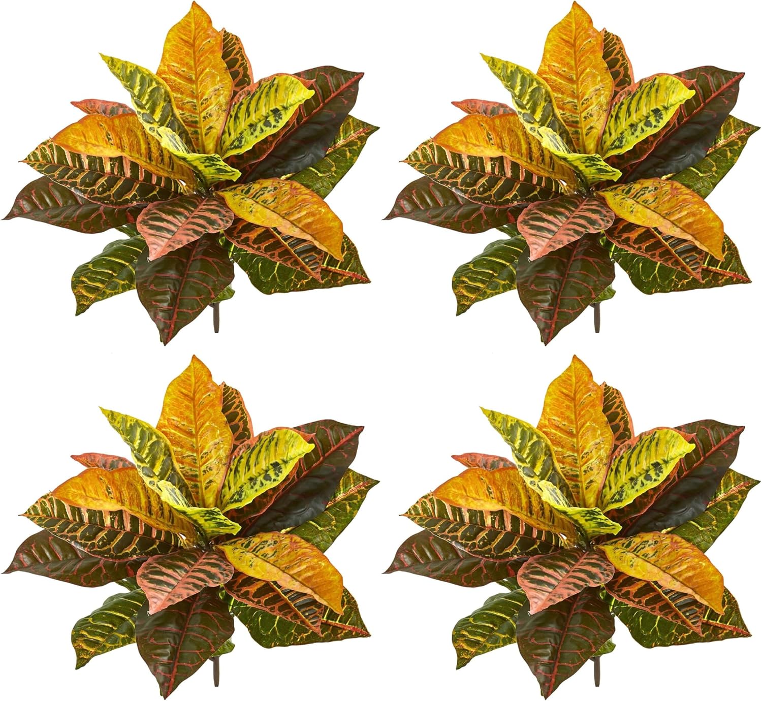 Nearly Natural 21” Garden Croton Artificial (Real Touch) (Set of 4) Silk Plants, Mixed