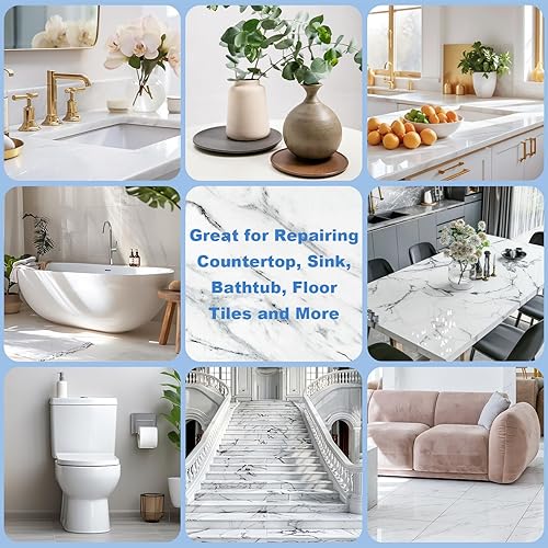 Miniatura 6 de Kit de reparación de virutas de cuarzo para encimera, kit de reparación de granito blanco y mármol, adecuado para granito, mármol y otras
