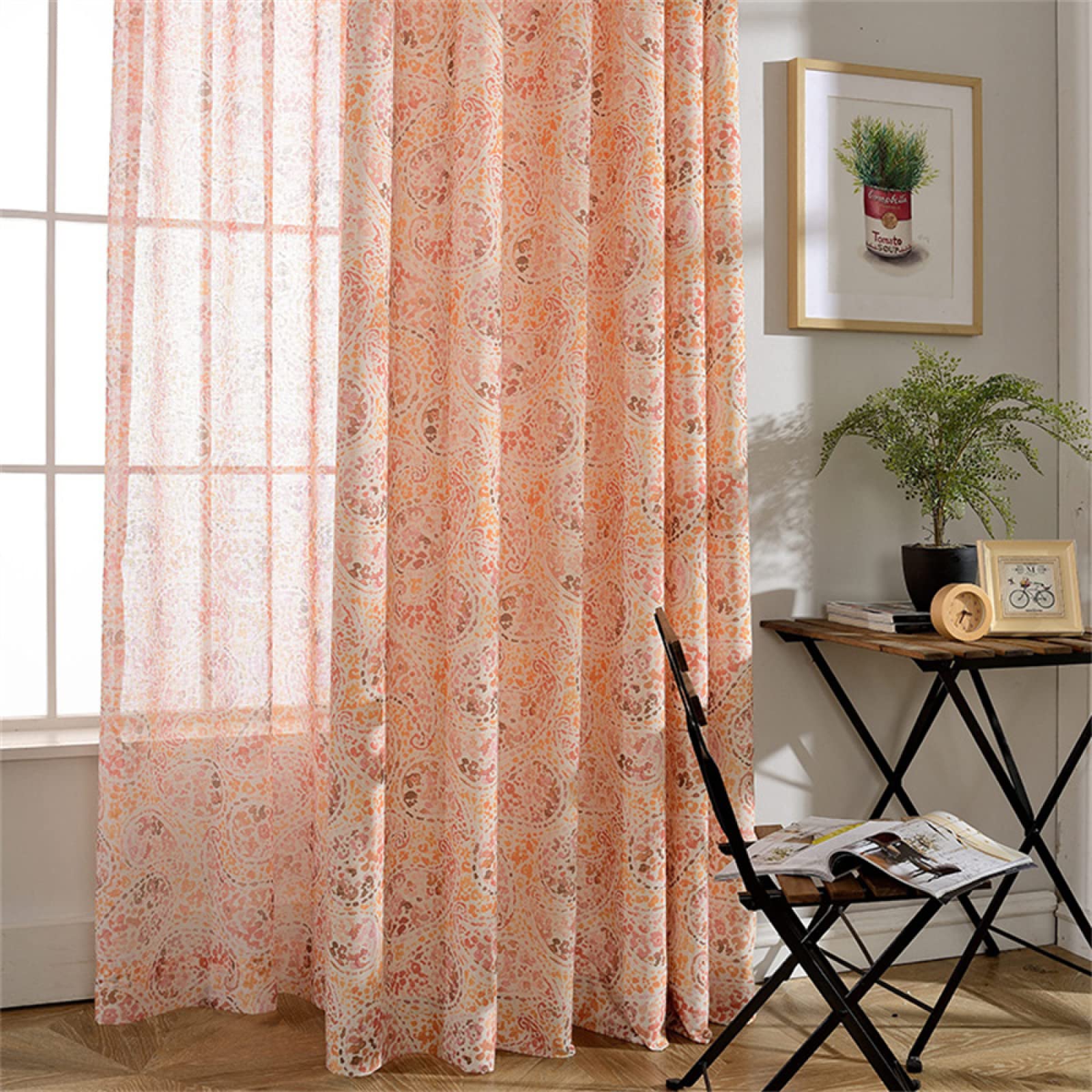 Translúcida Cortinas Visillo con Ollaos, Paisley Pink Cortina de Voile con Bordadas,Juego de 1 Cortinas, de la luz Solar Mientras Protege Algo de privacidad para salón Habitacion 1x220x270CM
