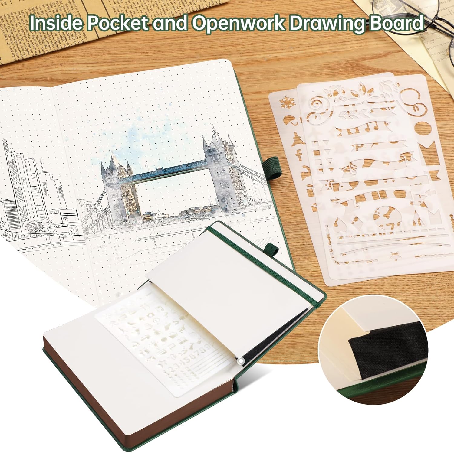 AHGXG Thick Journal Dotted Notebook for Men - 320 Numbered Pages A5 Notebook for Writing, 100gsm Dot Paper, Vintage Leather Hardcover, for Women Work Office School, 5.75'' X 8.38''- Dark Green - Image 6