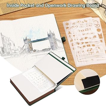 A5 Dotted Journal Notebook, 320 Pages, Hardcover, Dark Green