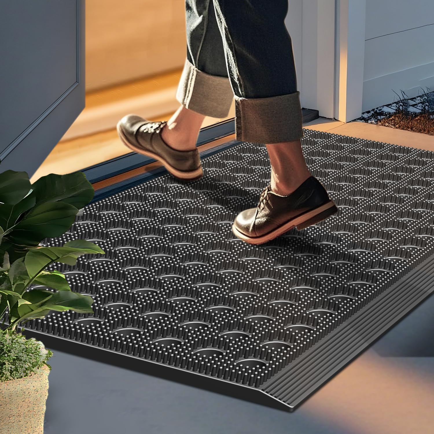 Mibao Front Door Mat, Heavy Duty All Weather Dirt Trapping Waterproof Non-Slip Drainage Welcome Entrance Doormats, Mud Mat for Garage Home Pool Entry Commercial, 17" x 29.5", Grey