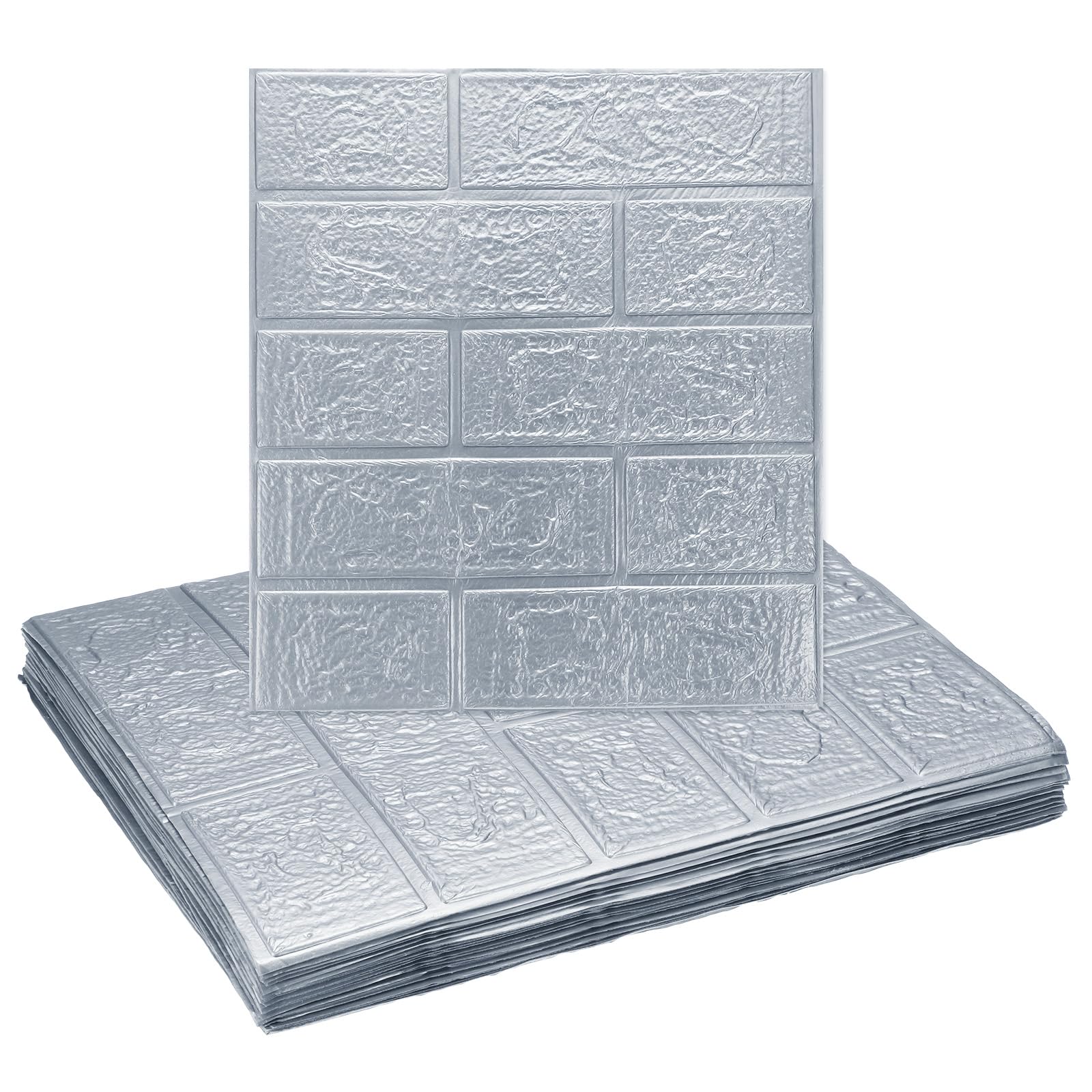 sourcing map 20pcs 3D Brick Effect Wall Panels 29 sq.Ft Coverage Peel and Stick Brick Wall Tile, 13.8"x15.2" Waterproof Brick Design Wallpaper Backsplash, Light Gray