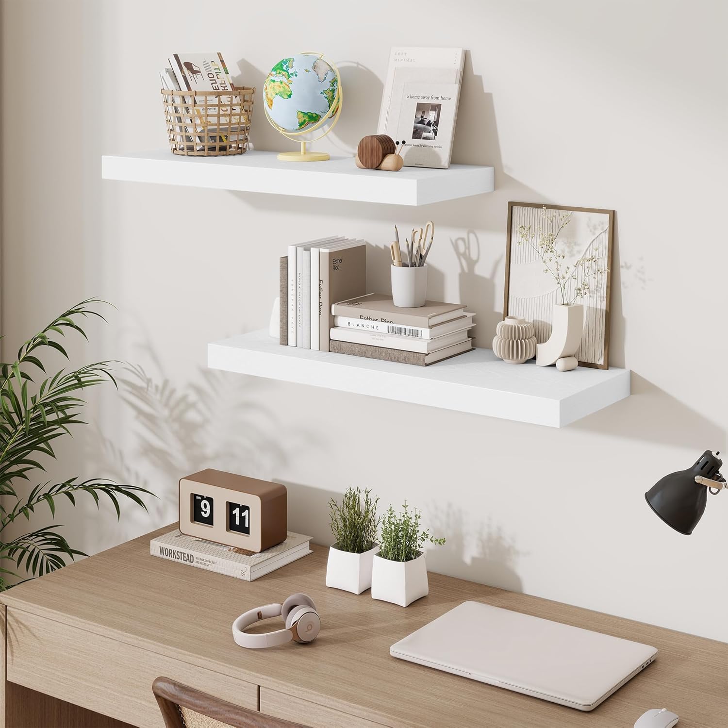 Fun Memories Floating Shelves for Wall, 30 Inch Long Floating Shelves Set of 2, 30 x 10 Wooden Shelves for Wall, Large Storage Shelves, Hanging Shelves for Bathroom Kitchen Bedroom, White