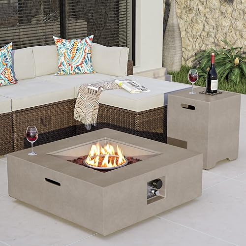 Miniatura 20 de COSIEST Mesa de café con brasero de propano para exteriores con base redonda de 42 pulgadas color beige, calentador de patio certificado, quemador