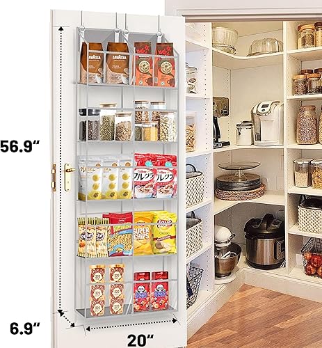 Miniatura 6 de Organizador de 5 niveles, almacenamiento extra grande detrás de la puerta de 10 compartimentos, capacidad de peso de 50 libras sobre la puerta,