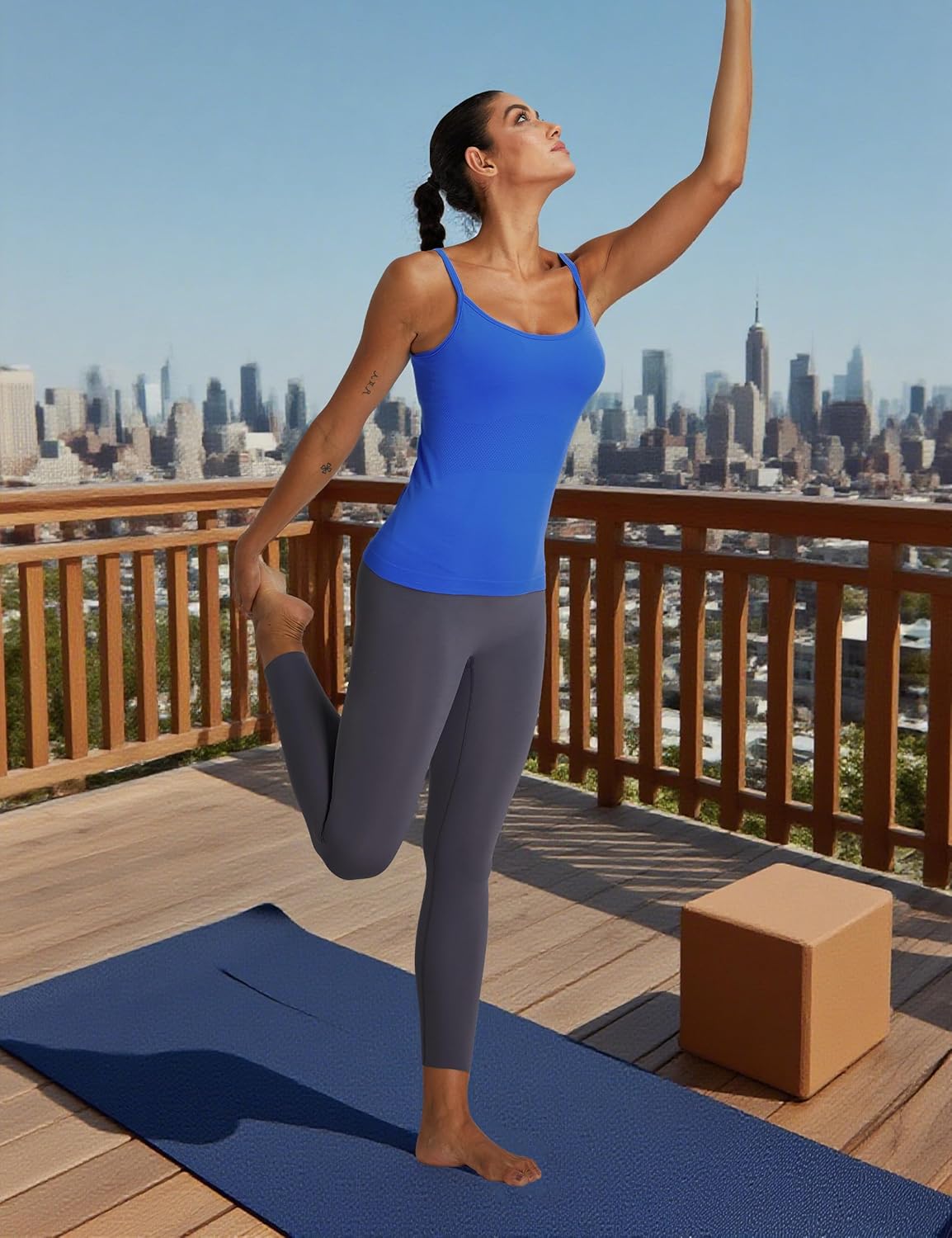 MathCat Camisole Workout Tank Tops for Women with Built in Bra Adjustable Straps Yoga Athletic Tops U-Back - Image 3