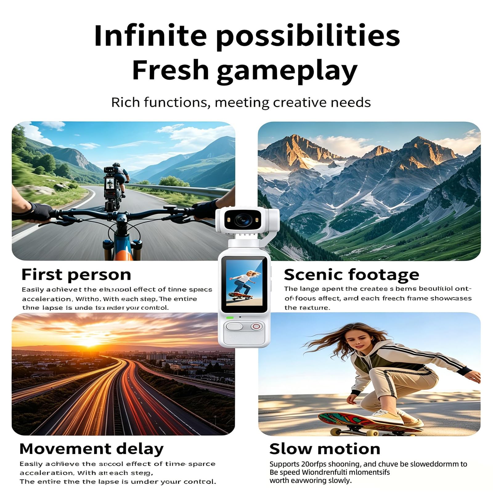 Videocamera per vlogging 4K HD da 1,97 pollici, videocamera gimbal tascabile portatile, riprese multi-angolo a 180° per ciclismo, viaggi, sport, equitazione e attività all'aperto,Black-134*42*31mm