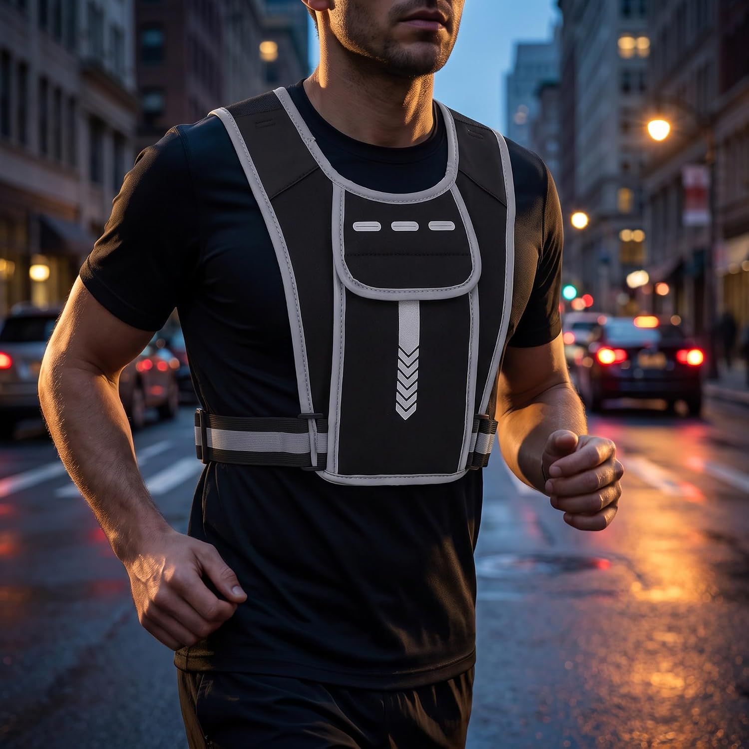 Wakauto Reflective Running Vest with Phone Chest Pocket | Night Jogging Safety Equipment with Water Bottle Holder - Sports Running Phone Holder Vest for Day Or Night