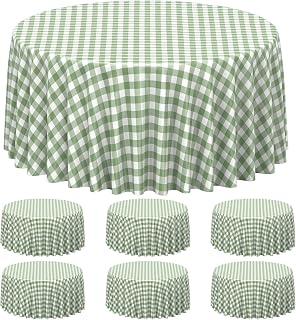 6 Pcs Sage Green Gingham Tablecloths 84 inch Checkered Round Tablecloths