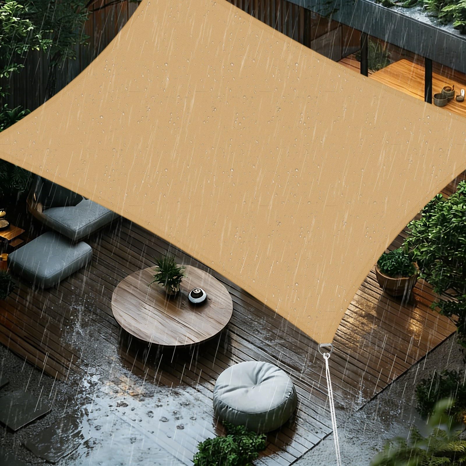 Sun Shade Sail 3x4m Rectangle Waterproof PES Polyester 98% UV Block Sunscreen Awning Canopy for Outdoor Garden Patio Yard Lawn Party, Sand Yellow
