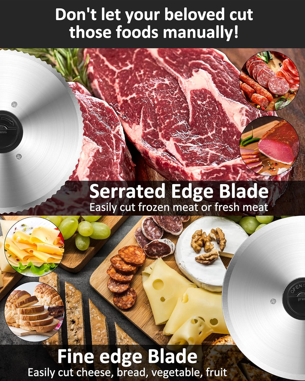 200W Meat Slicer Machine for Home Use,Deli Slicer with 2 Removable 7.5'' Stainless Steel Blades,Adjustable Dial for 0-15mm, Electric Food Slicer for Meat, Cheese, Bread,Child Lock,Easy to Clean,gift Silver 200W Meat Slicer with 2 Blades and Tray