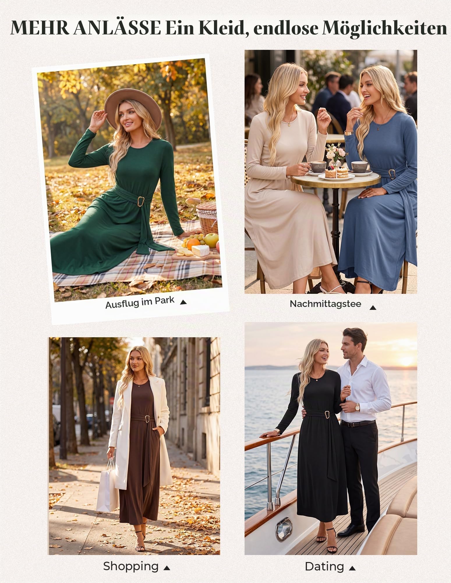 GRACE KARIN Maxikleider Damen Langarm Elegant Damen Lang A-Linie Abendkleid
