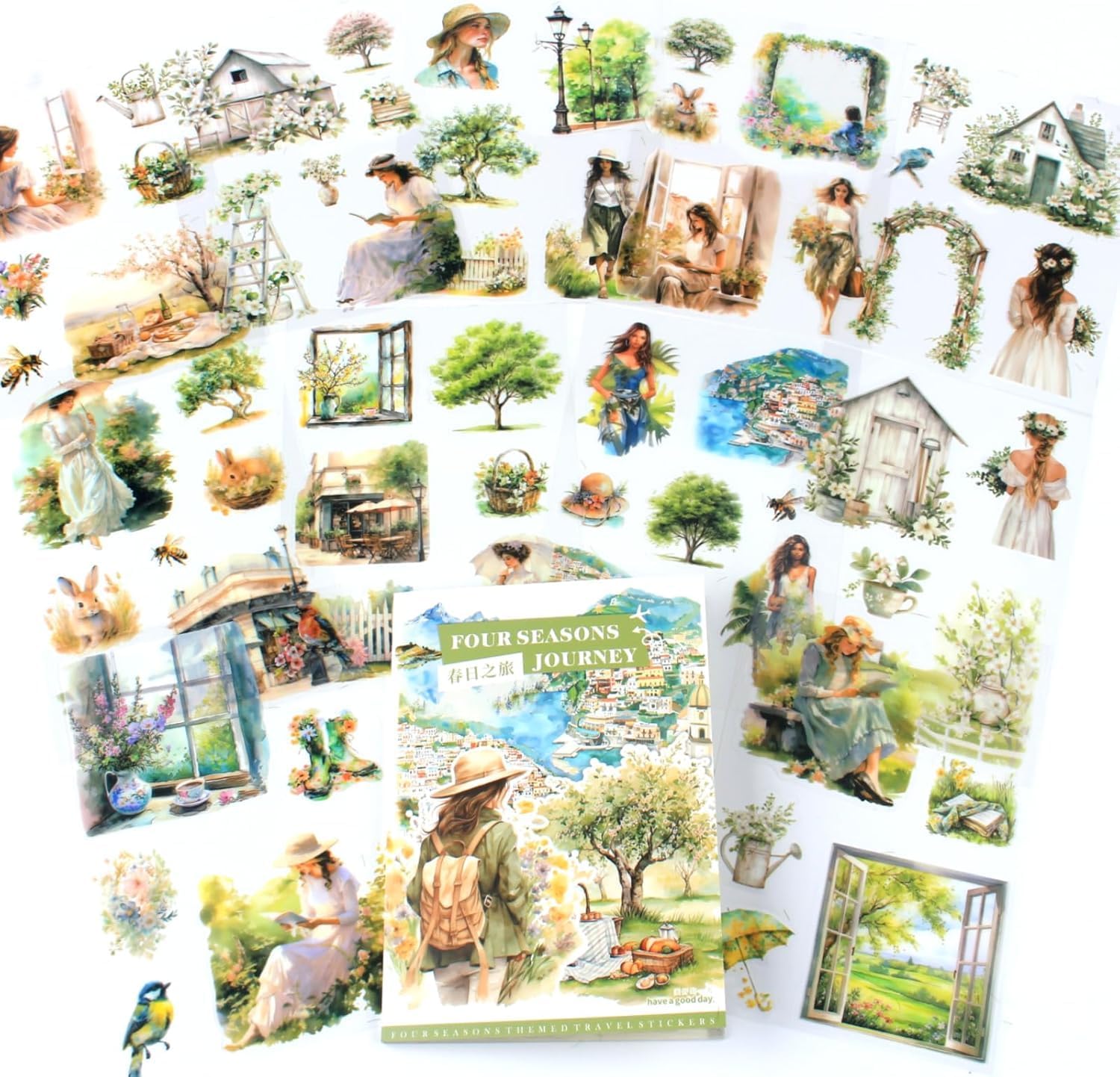 Spring Landscape Pre - Cut Journal Sticker Book for Junk Journaling, Transparent PET Stickers for for Junk Journaling, Scrapbooking, Collage, Planner, Album
