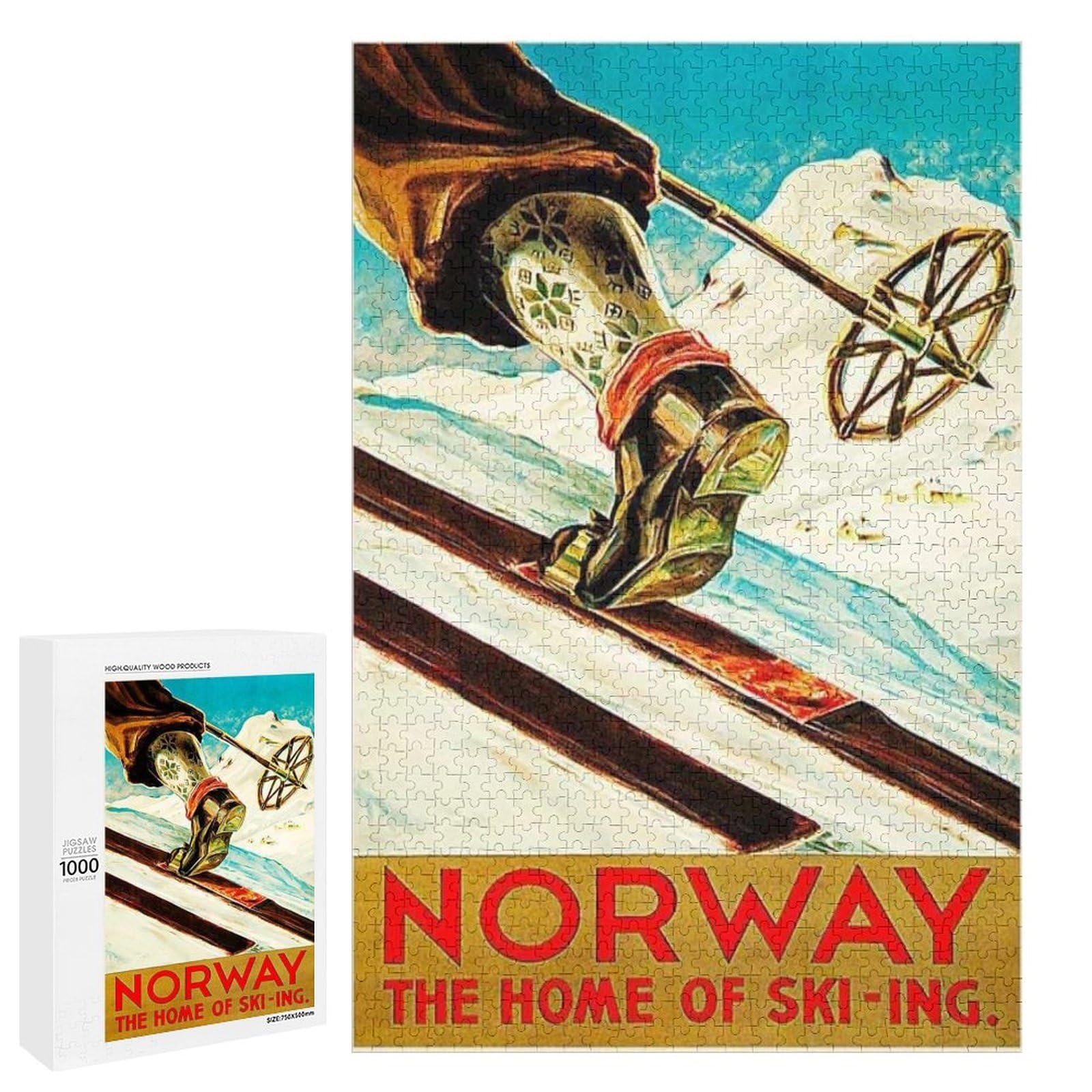 Jigsaw Puzzles for Adults Norway Skiing 1000 Pieces Wooden Jigsaw Puzzle for Adults and Kids Educational Puzzle Decorations Gift, Style-3