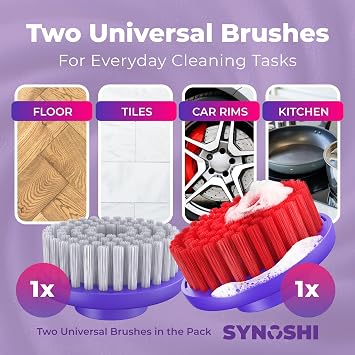 Synoshi PRO Electric Spin Scrubber with Magic Sponge, Cone Round and Steel Brushes