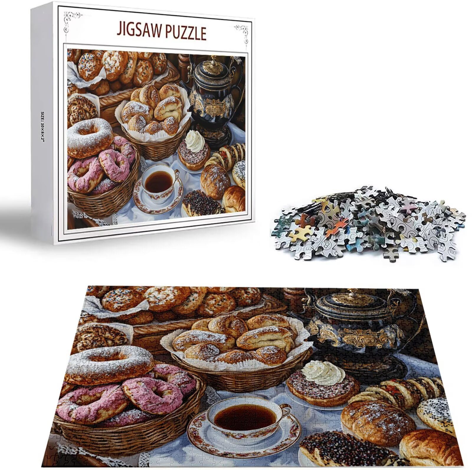 Puzzle Kawa Puzzle 1500 sztuk Jigsaw dla dorosłych DIY klasyczna gra, puzzle w kształcie chleba, gry relaksacyjne i inteligencja dla 14-letnich chłopców 87 x 57 cm/1500 szt. z drewnianym pudełkiem