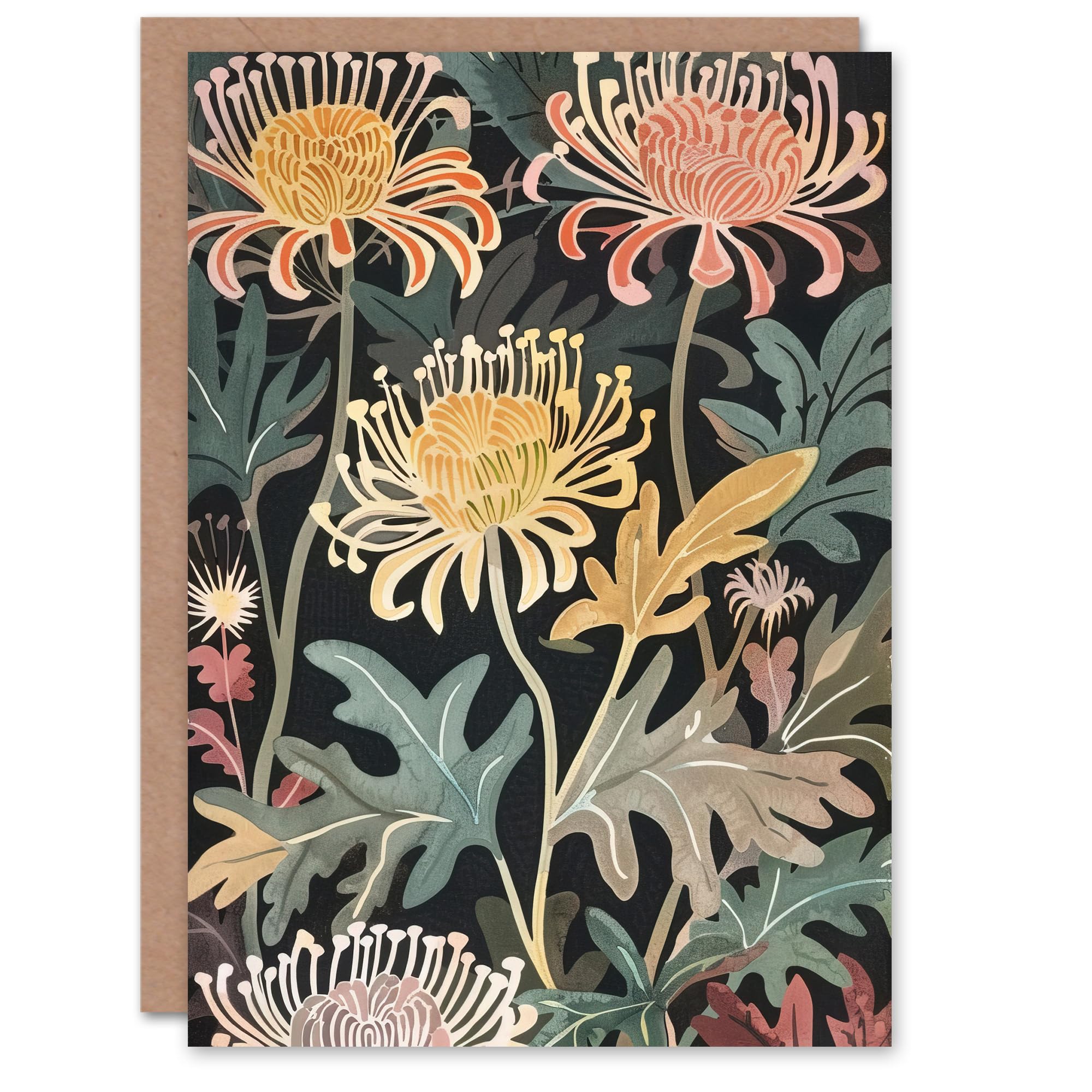 Artery8 Greeting Card Chrysanthemum Flowers in Bloom Artwork Dark For Her Woman Birthday Card