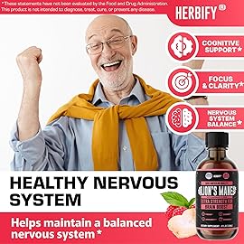 HERBIFY Lions Mane Supplement - Daily Mushroom Supplement for Memory, Focus & Clarity - Brain Booster - Lions Mane Tincture for Natural Immune Support - 4 Fl Oz Raspberry Flavor