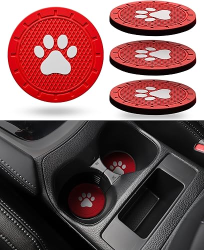Miniatura 14 de Posavasos para portavasos - 4 unidades de silicona antideslizantes para automóvil, tapetes para beber, universales, con huellas de gato y perro
